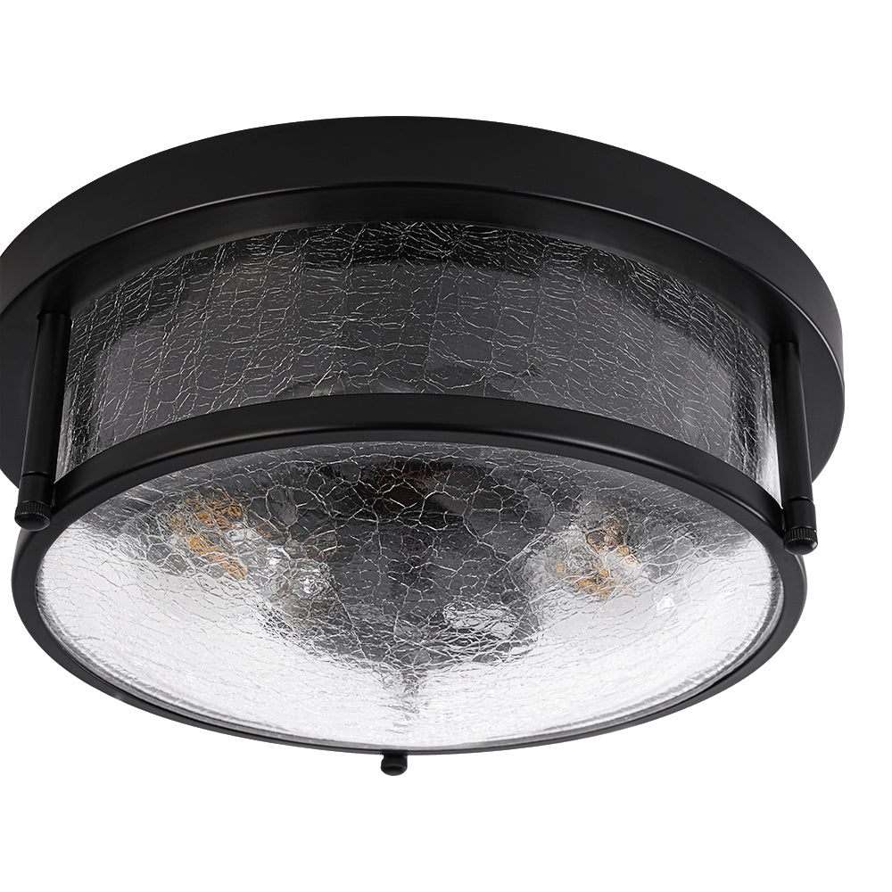 Ostruvux Industrial Crackled Black Glass Flush Mount Light
