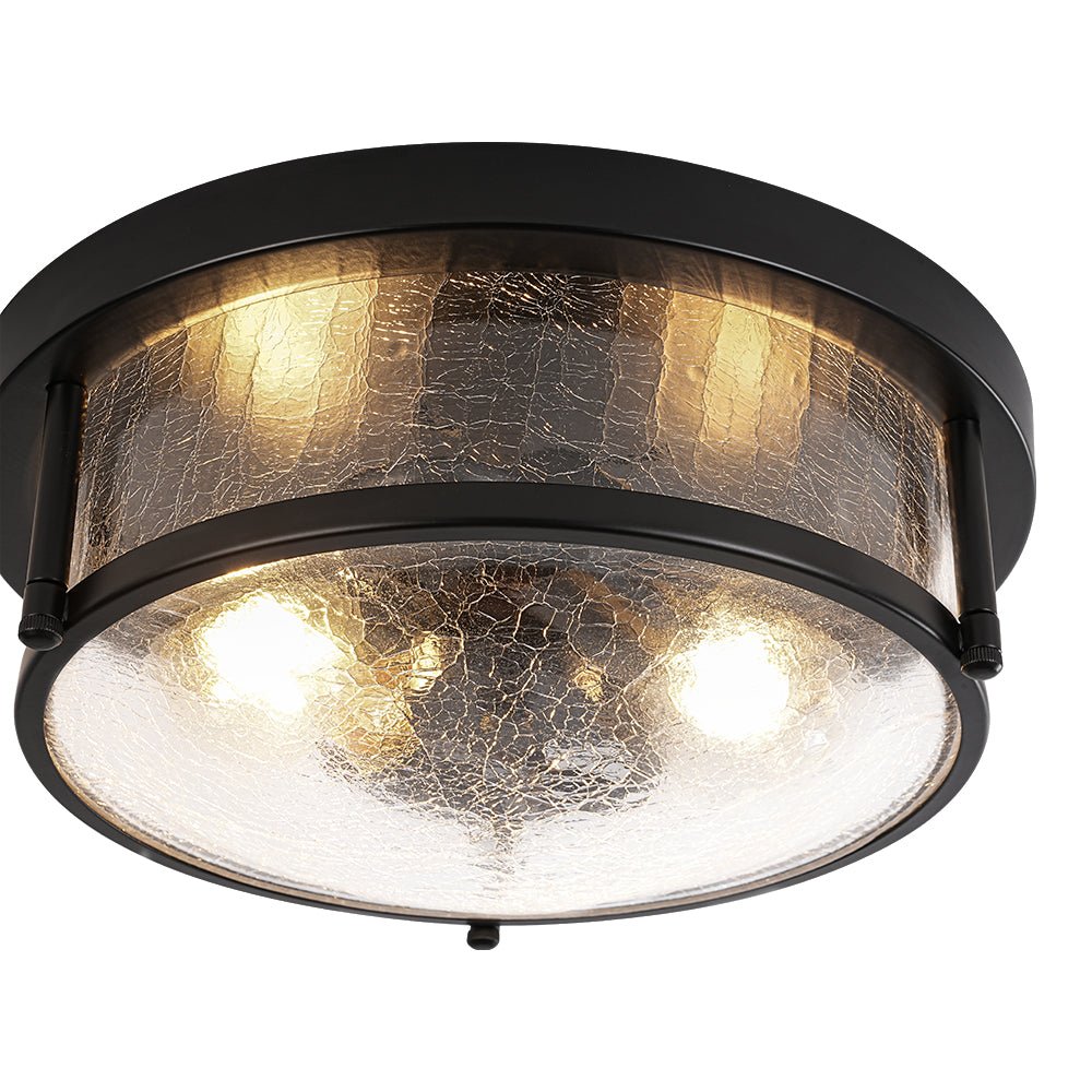 Ostruvux Industrial Crackled Black Glass Flush Mount Light
