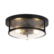 Ostruvux Industrial Crackled Black Glass Flush Mount Light