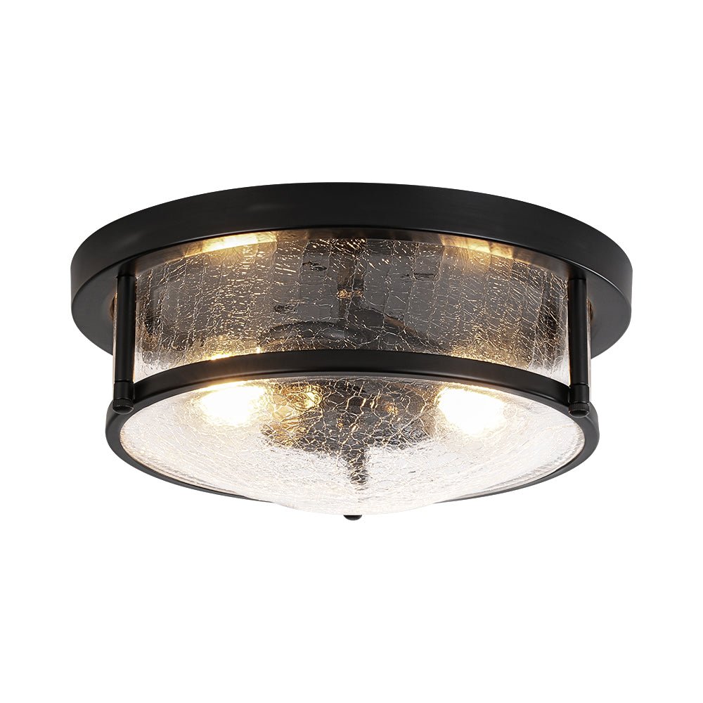 Ostruvux Industrial Crackled Black Glass Flush Mount Light