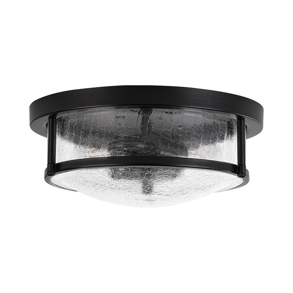 Ostruvux Industrial Crackled Black Glass Flush Mount Light