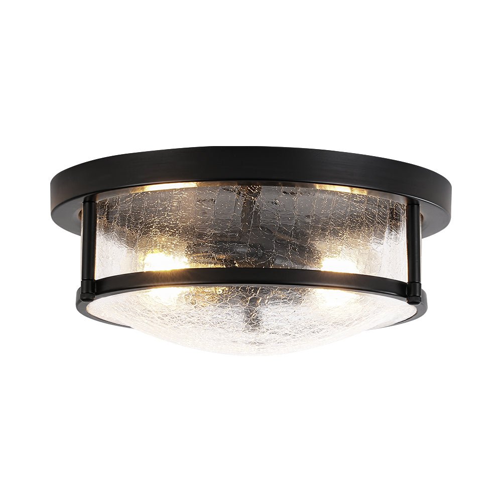 Ostruvux Industrial Crackled Black Glass Flush Mount Light