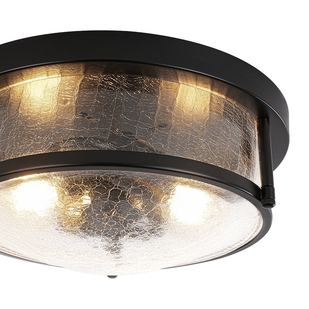 Ostruvux Industrial Crackled Black Glass Flush Mount Light