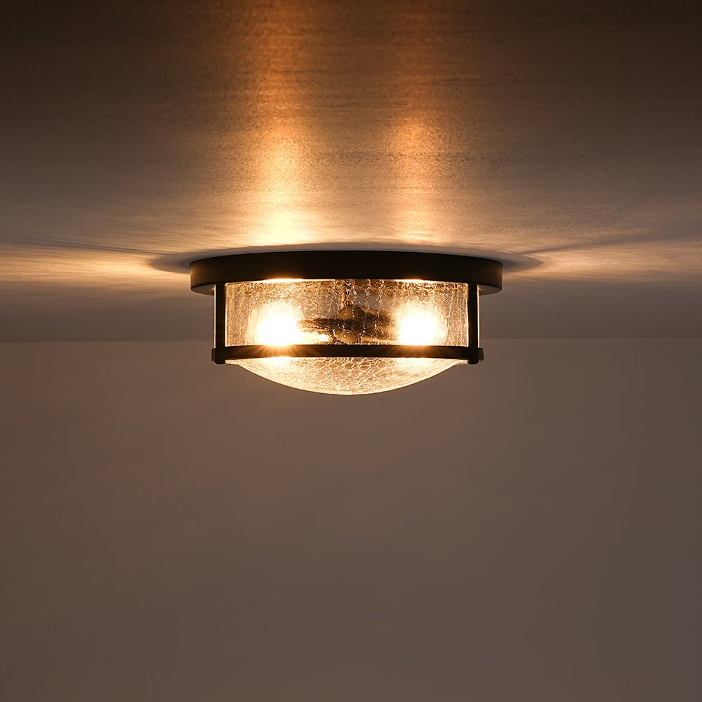 Ostruvux Industrial Crackled Black Glass Flush Mount Light