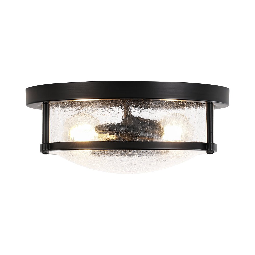 Ostruvux Industrial Crackled Black Glass Flush Mount Light