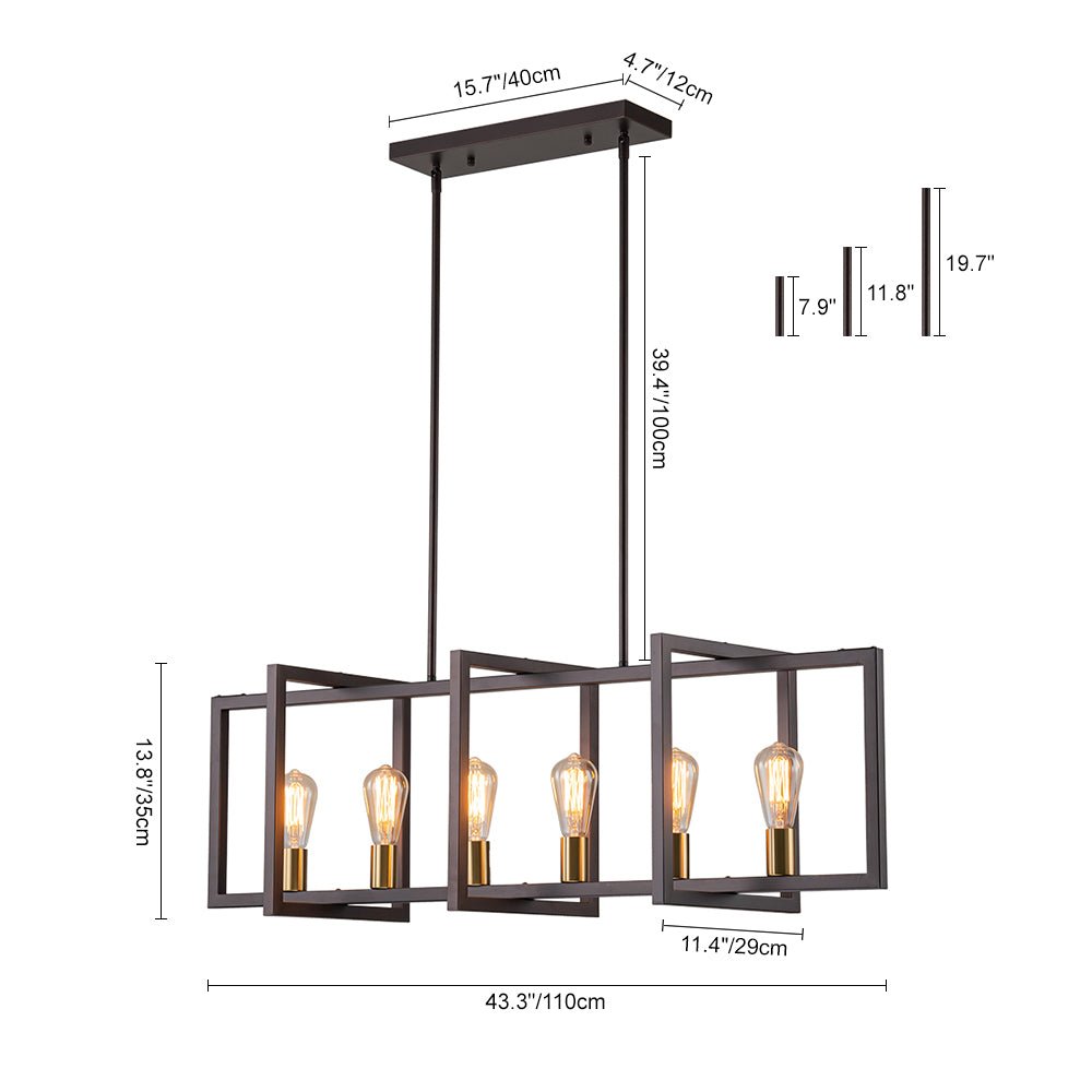 Yrvuva Industrial Farmhouse Rectangular Metal Pendant Light