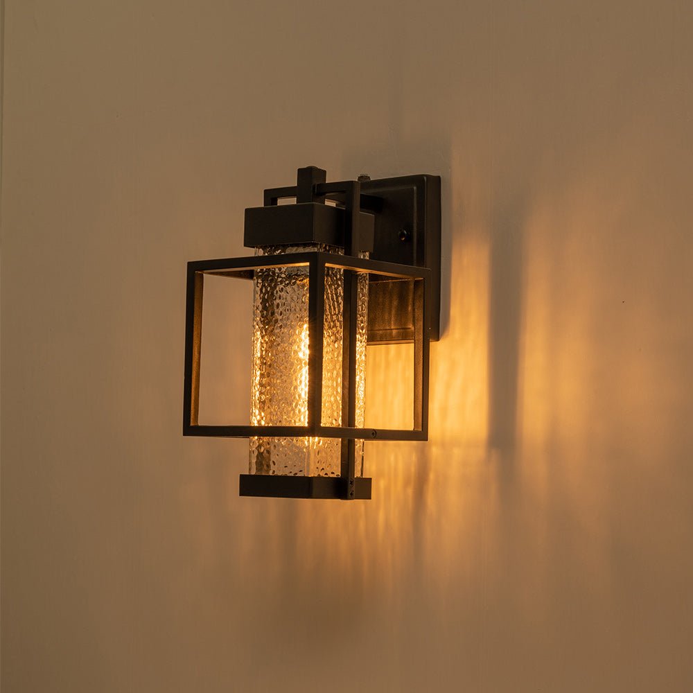 Waegnun Waterproof Square Cage Outdoor Black Metal Wall Sconce