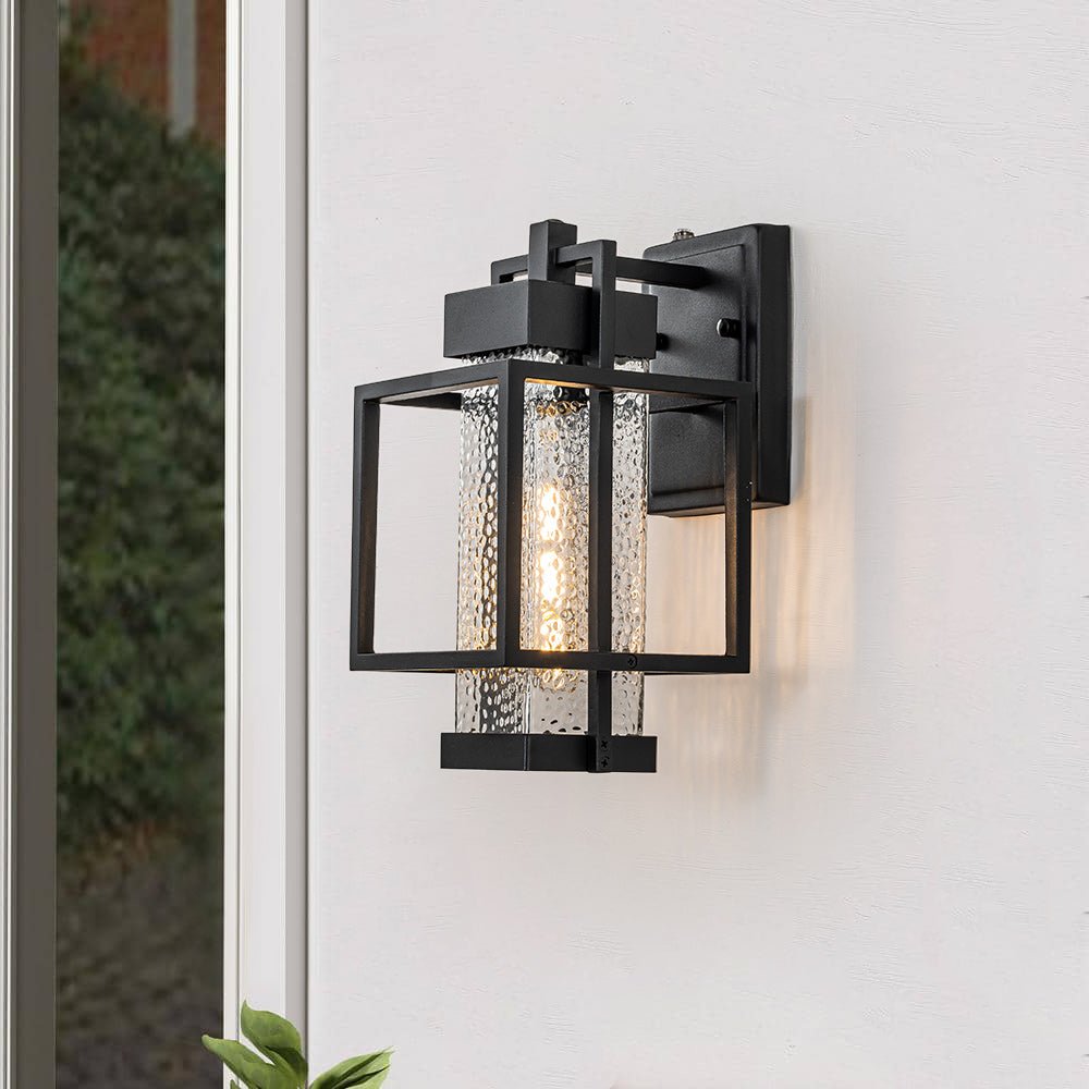 Waegnun Waterproof Square Cage Outdoor Black Metal Wall Sconce