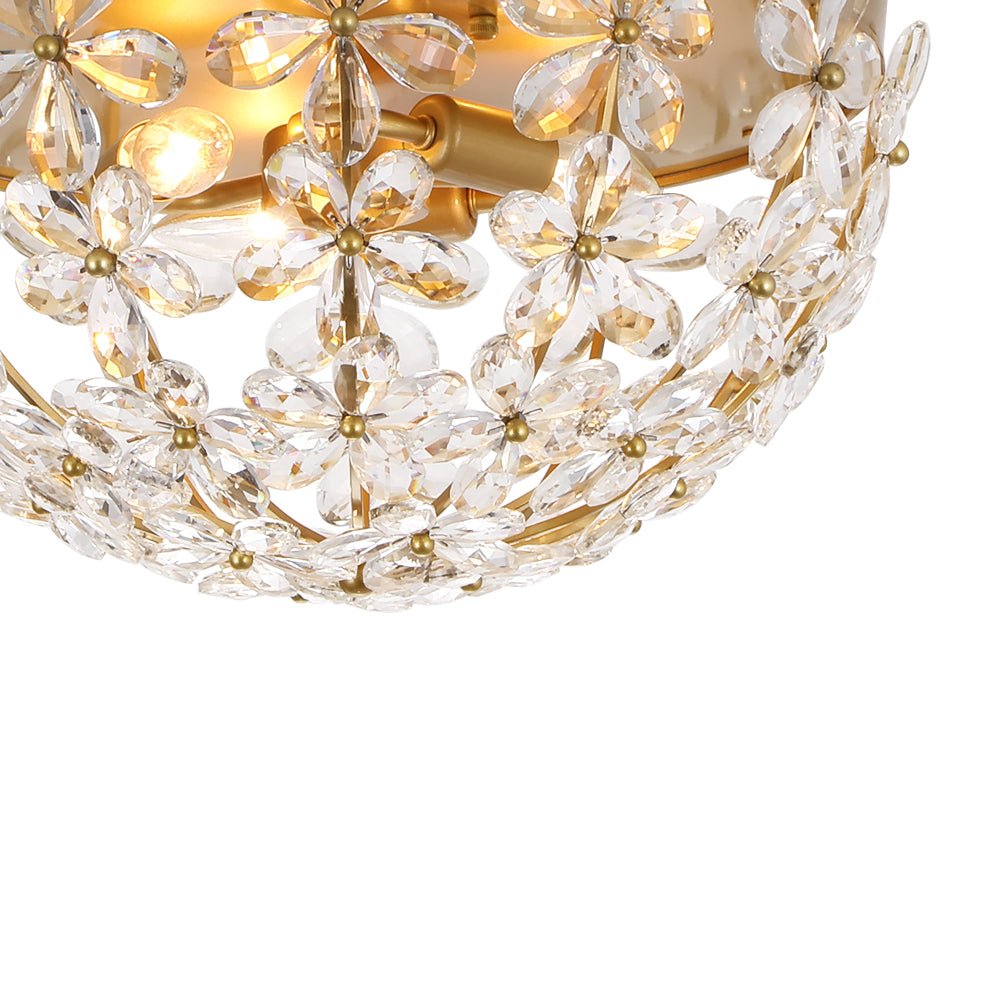 Jarnbruvx Luxe Brass Bloom Floral Cage Crystal Flush Mount Light