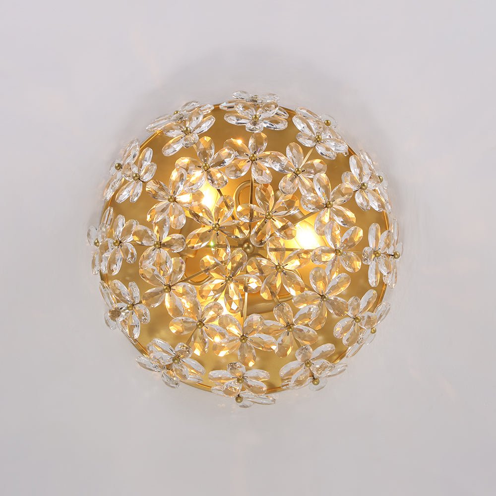 Jarnbruvx Luxe Brass Bloom Floral Cage Crystal Flush Mount Light