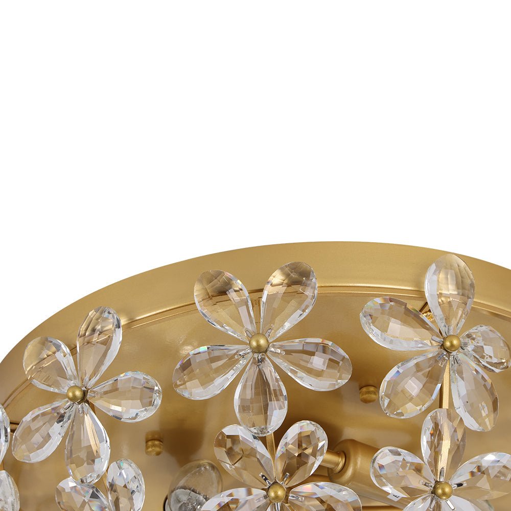Jarnbruvx Luxe Brass Bloom Floral Cage Crystal Flush Mount Light