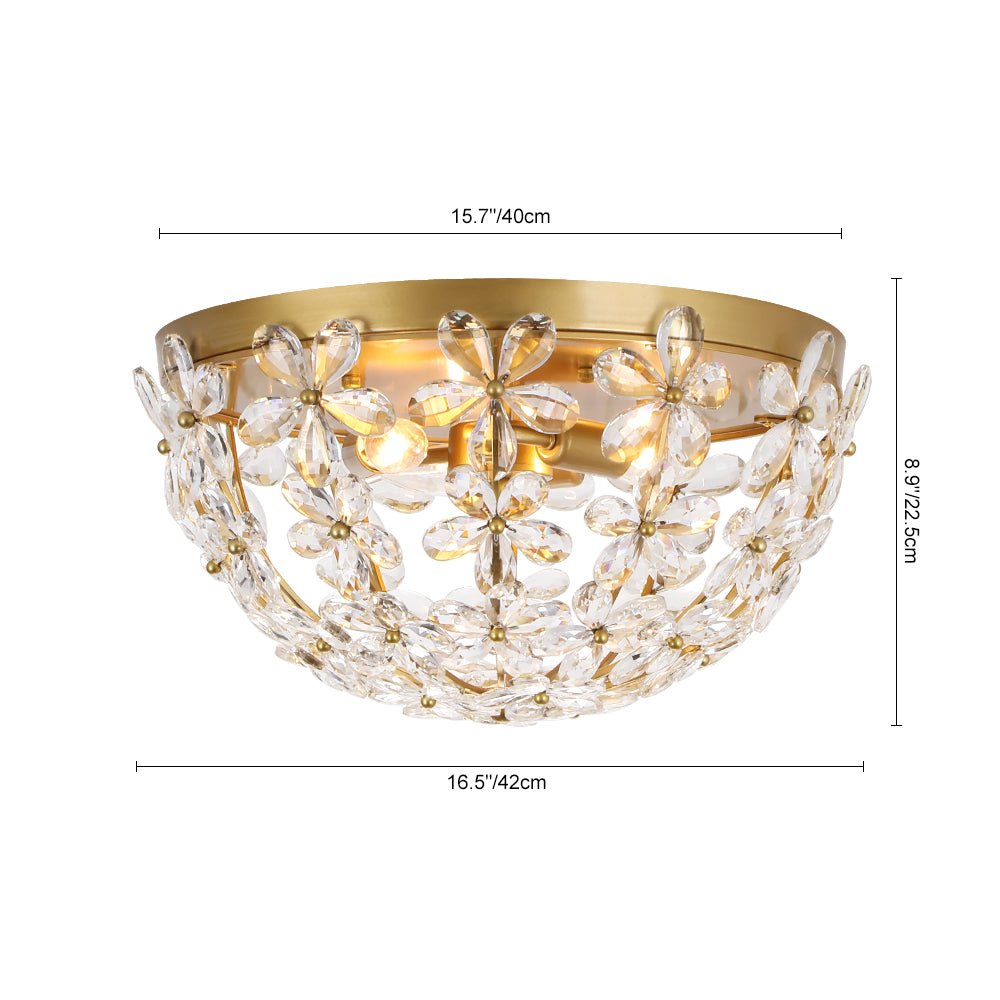 Jarnbruvx Luxe Brass Bloom Floral Cage Crystal Flush Mount Light