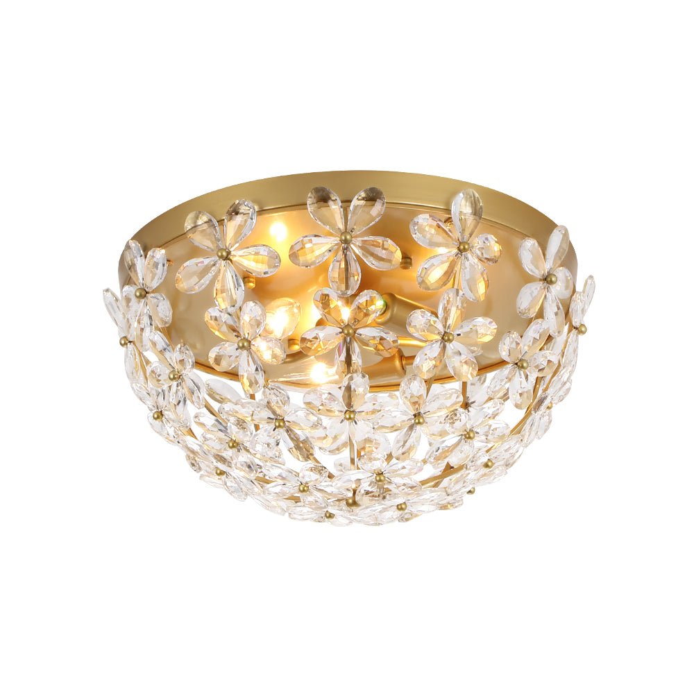Jarnbruvx Luxe Brass Bloom Floral Cage Crystal Flush Mount Light