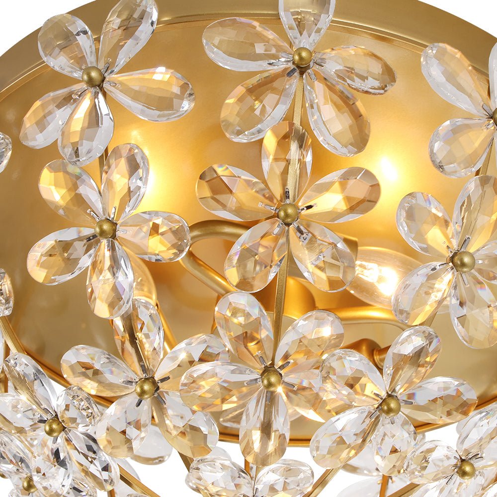 Jarnbruvx Luxe Brass Bloom Floral Cage Crystal Flush Mount Light