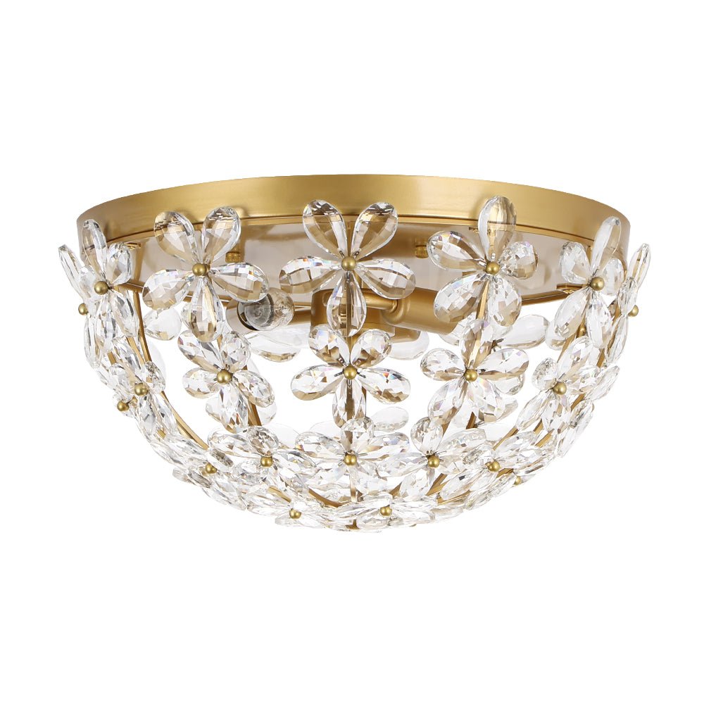 Jarnbruvx Luxe Brass Bloom Floral Cage Crystal Flush Mount Light