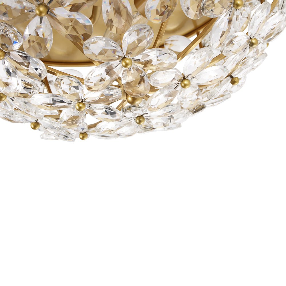 Jarnbruvx Luxe Brass Bloom Floral Cage Crystal Flush Mount Light