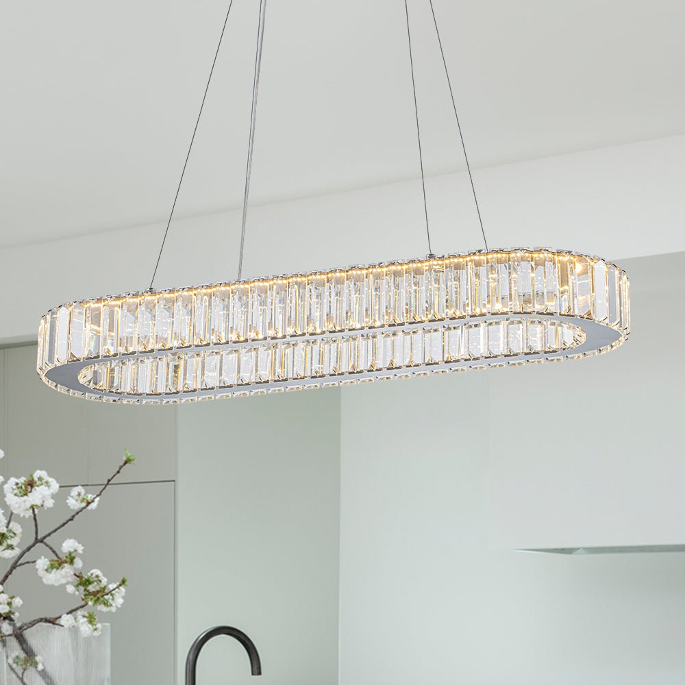 Aevuvum Luxe Oval Halo Chrome Crystal Pendant Light