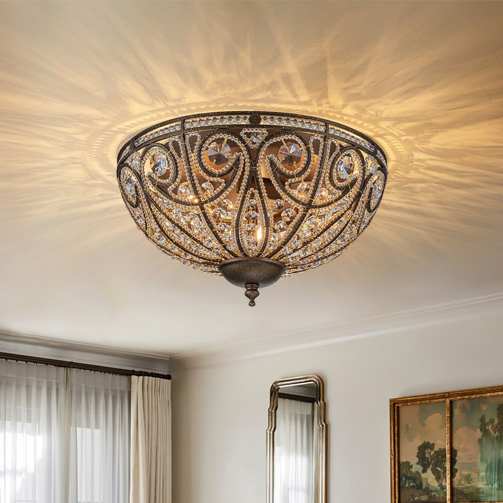 Luxe Moroccan Traditional Bronze Crystal Ceiling Light