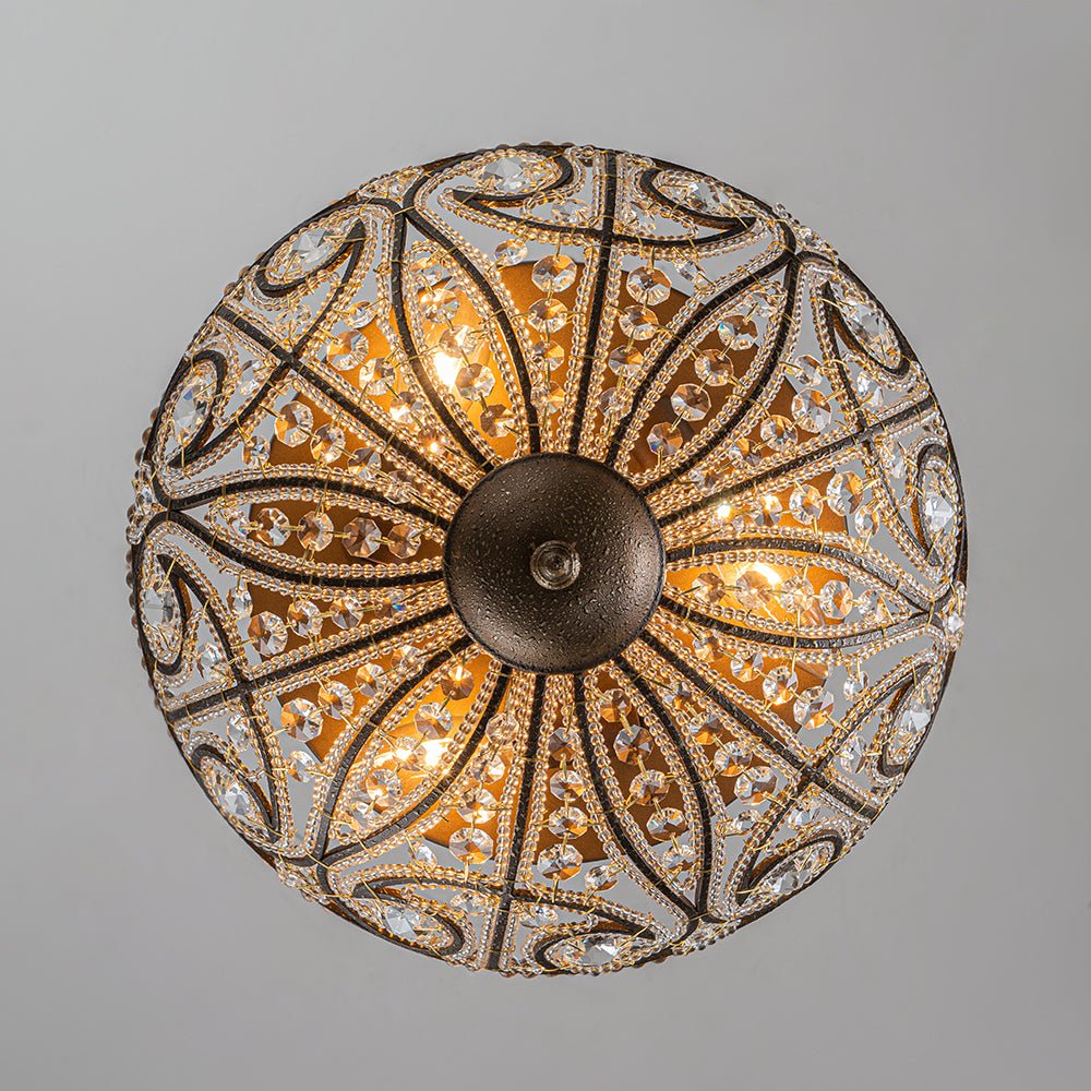 Luxe Moroccan Traditional Bronze Crystal Ceiling Light