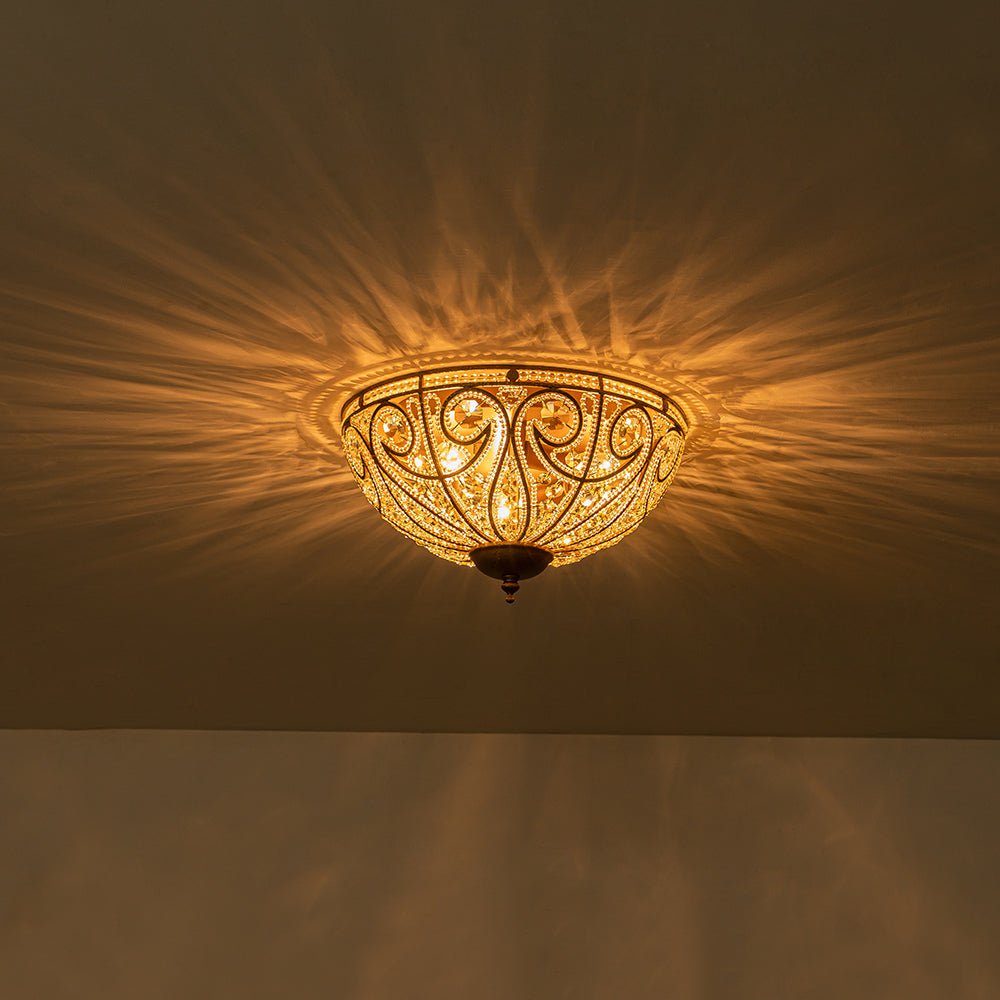 Luxe Moroccan Traditional Bronze Crystal Ceiling Light