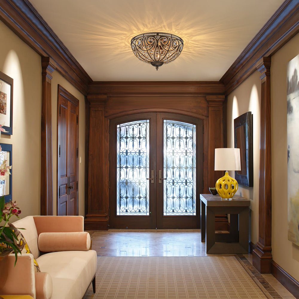 Luxe Moroccan Traditional Bronze Crystal Ceiling Light