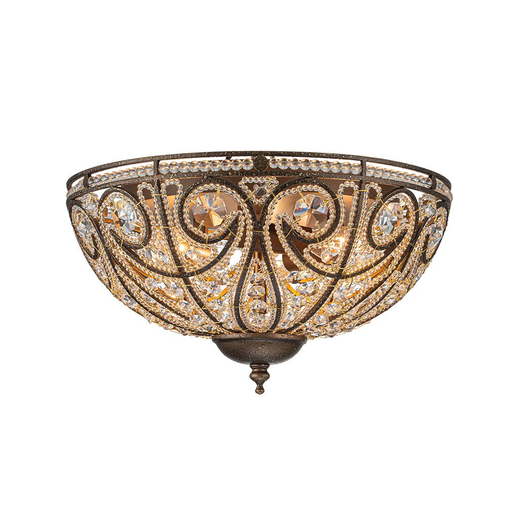 Luxe Moroccan Traditional Bronze Crystal Ceiling Light