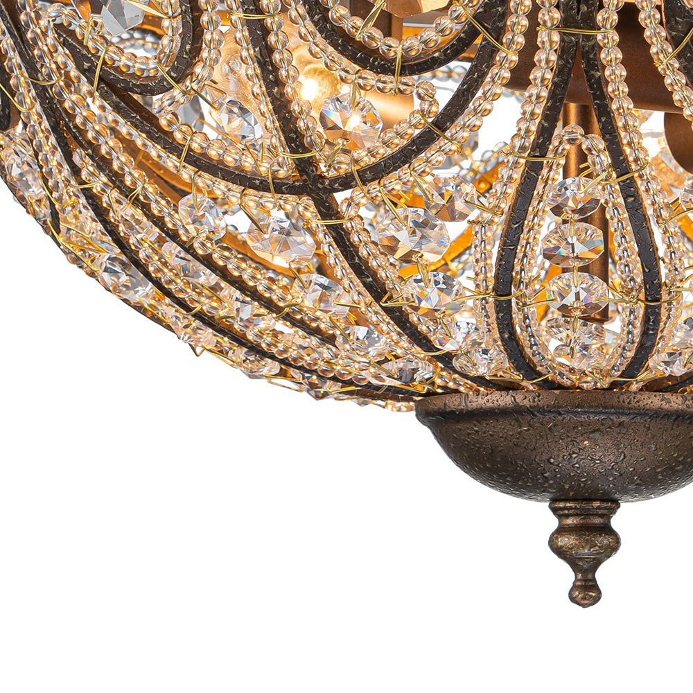 Luxe Moroccan Traditional Bronze Crystal Ceiling Light