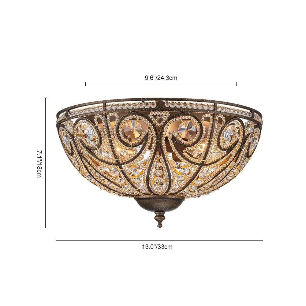 Luxe Moroccan Traditional Bronze Crystal Ceiling Light