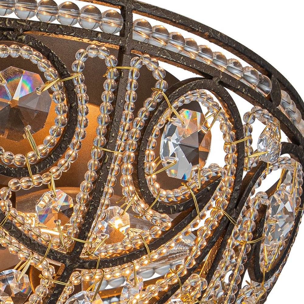 Luxe Moroccan Traditional Bronze Crystal Ceiling Light