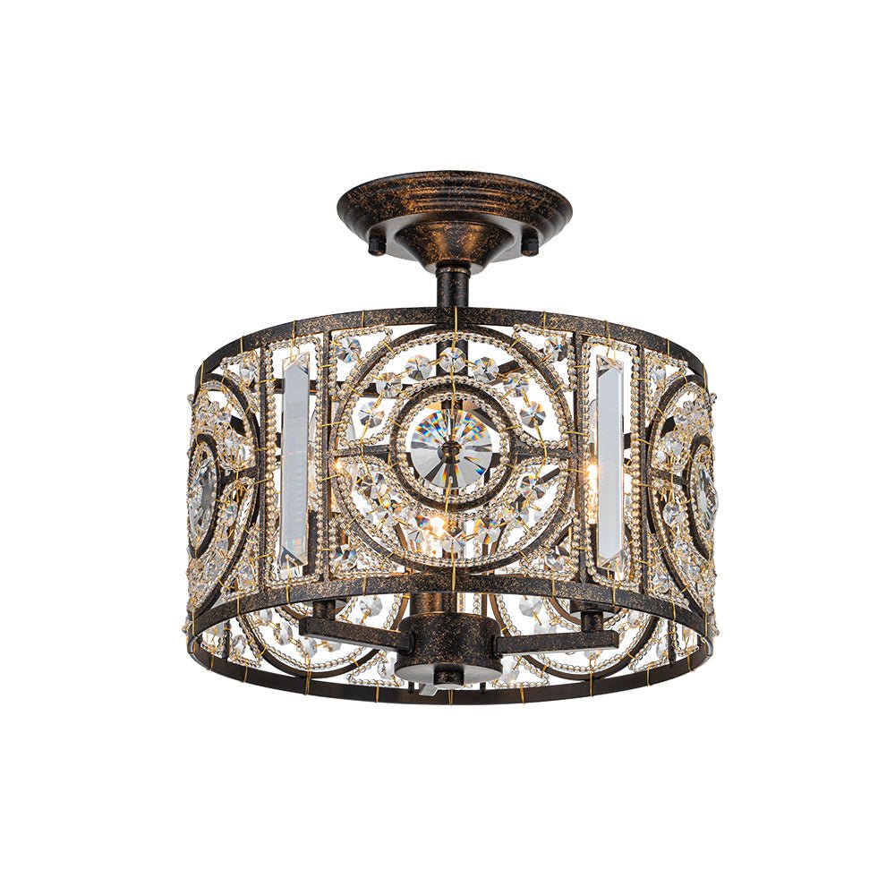 Ulfuli Luxe Moroccan Traditional Crystal Semi Flush Mount Ceiling Light