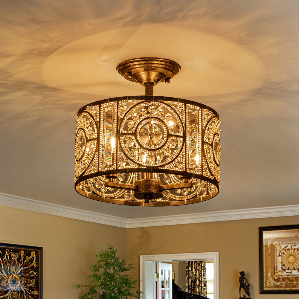 Ulfuli Luxe Moroccan Traditional Crystal Semi Flush Mount Ceiling Light