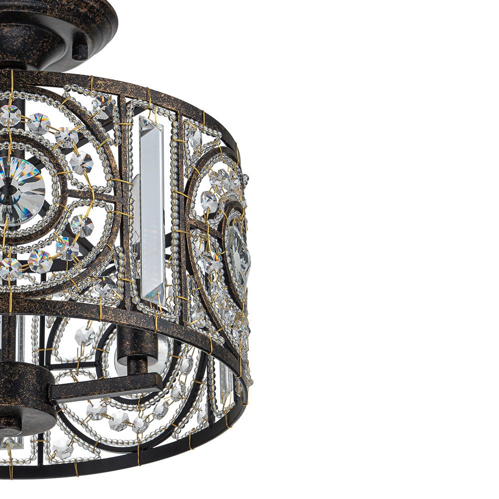 Ulfuli Luxe Moroccan Traditional Crystal Semi Flush Mount Ceiling Light