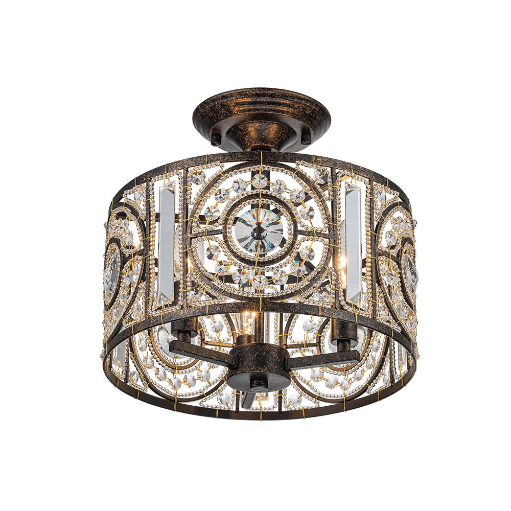 Ulfuli Luxe Moroccan Traditional Crystal Semi Flush Mount Ceiling Light