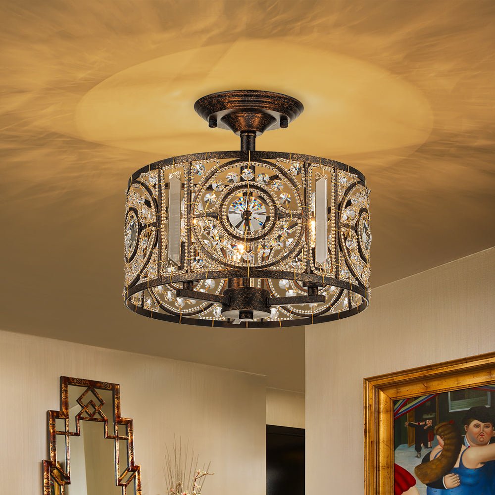 Ulfuli Luxe Moroccan Traditional Crystal Semi Flush Mount Ceiling Light