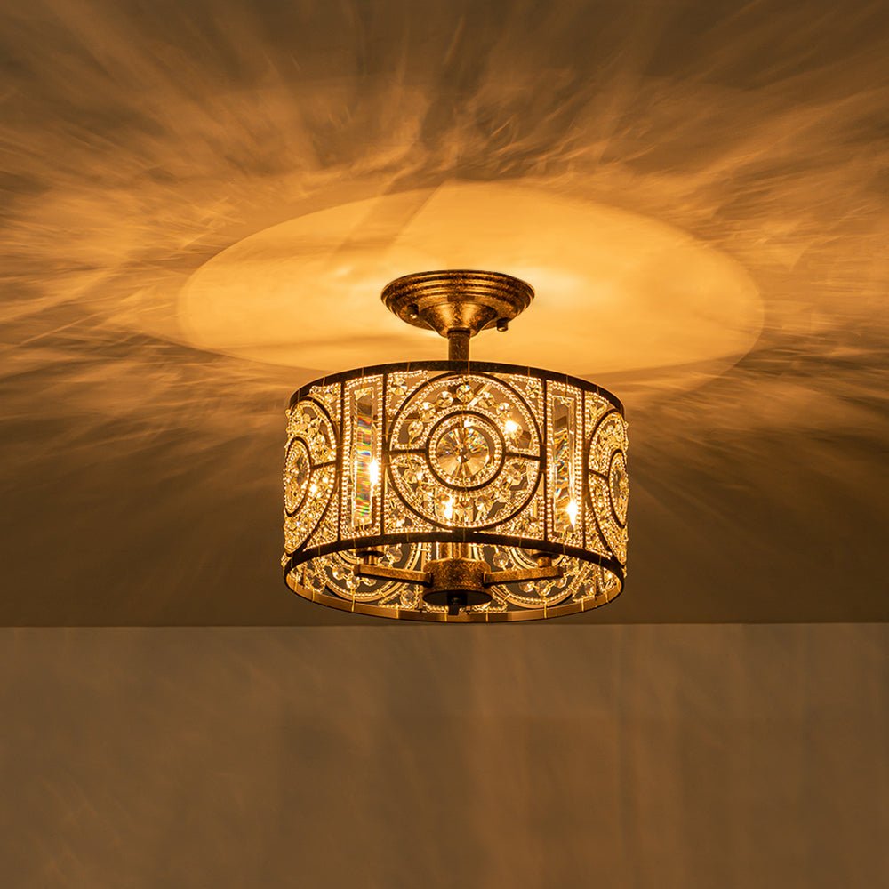 Ulfuli Luxe Moroccan Traditional Crystal Semi Flush Mount Ceiling Light