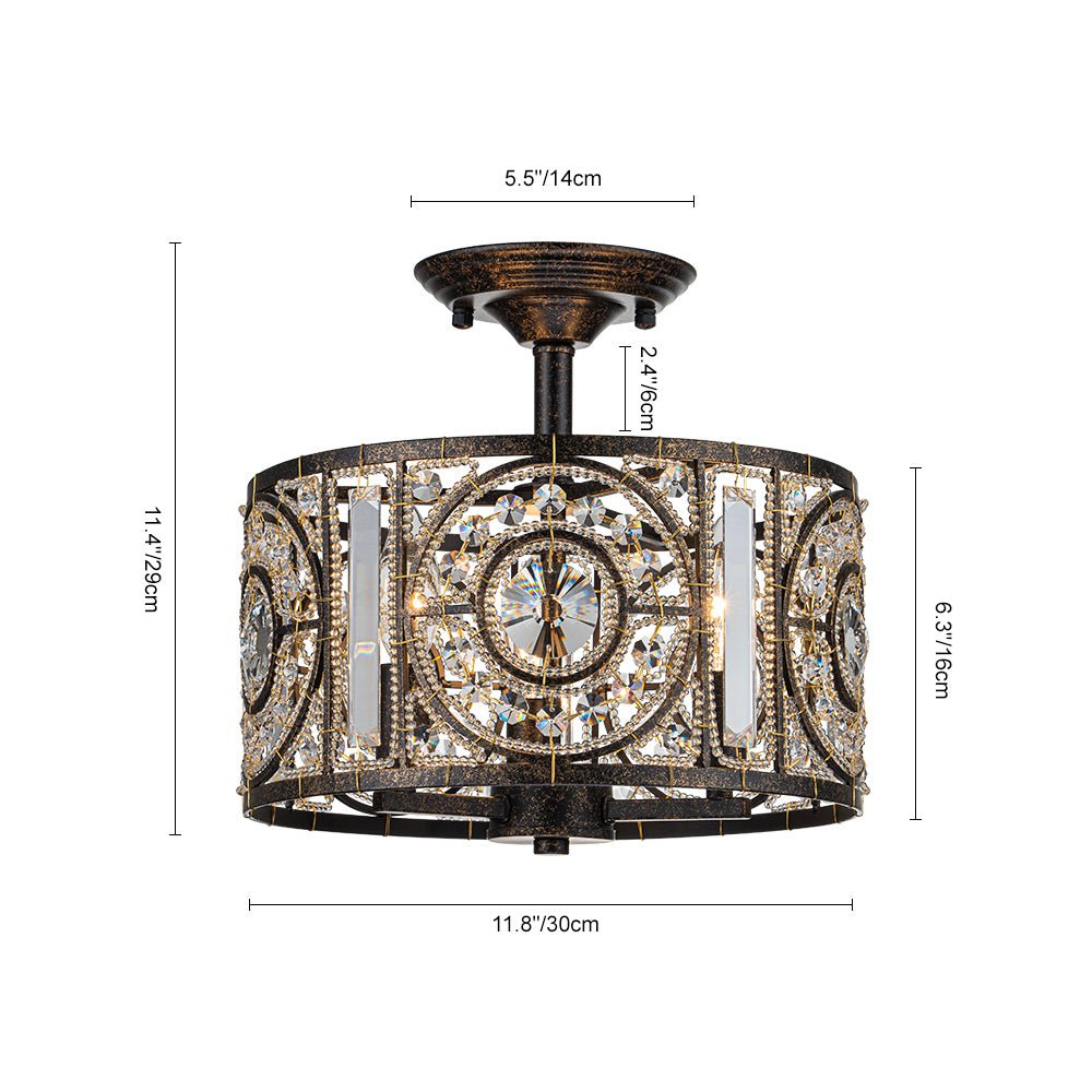 Ulfuli Luxe Moroccan Traditional Crystal Semi Flush Mount Ceiling Light
