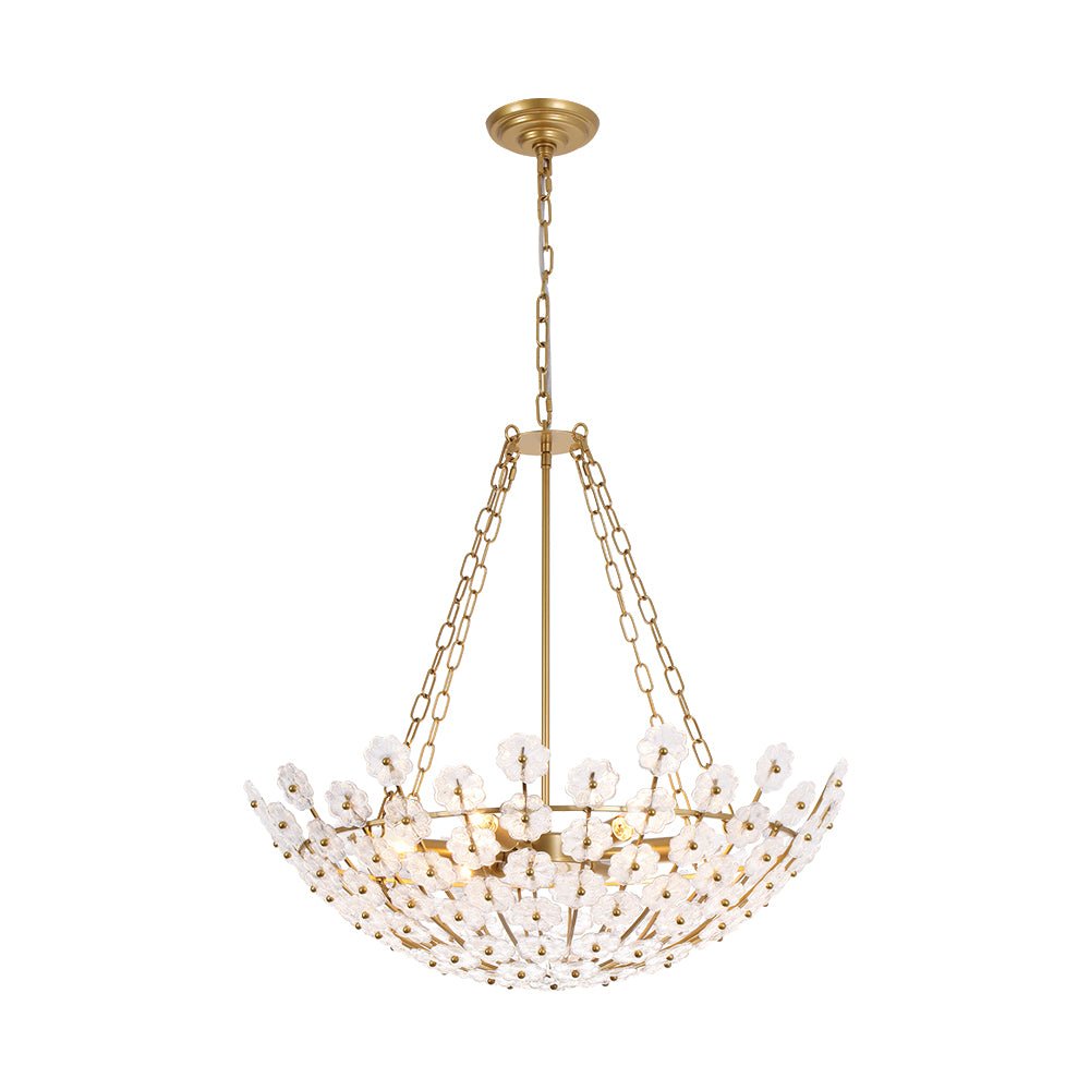 Dvaluvux Luxe Sculpture Bloom Floral Brass Glass Chandelier