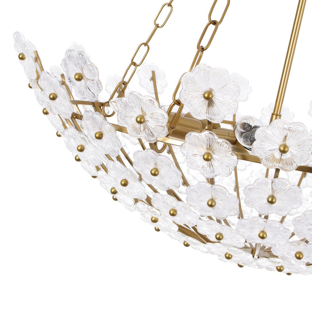 Dvaluvux Luxe Sculpture Bloom Floral Brass Glass Chandelier