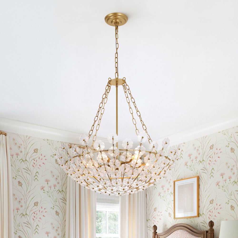 Dvaluvux Luxe Sculpture Bloom Floral Brass Glass Chandelier