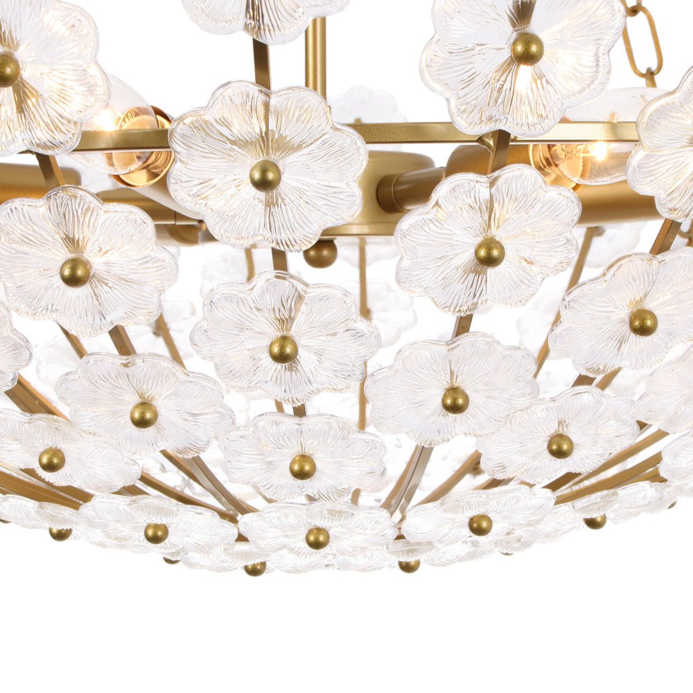 Dvaluvux Luxe Sculpture Bloom Floral Brass Glass Chandelier