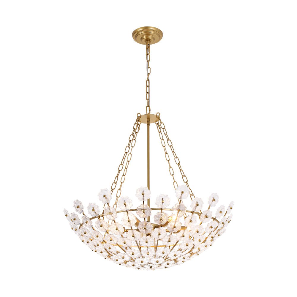 Dvaluvux Luxe Sculpture Bloom Floral Brass Glass Chandelier