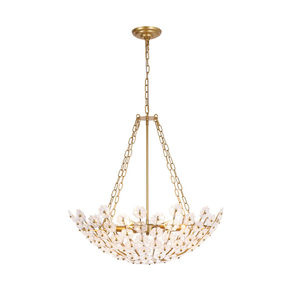 Dvaluvux Luxe Sculpture Bloom Floral Brass Glass Chandelier