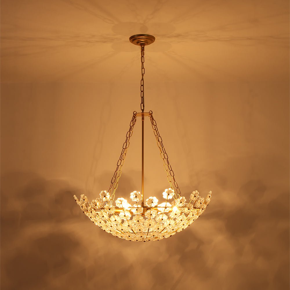 Dvaluvux Luxe Sculpture Bloom Floral Brass Glass Chandelier