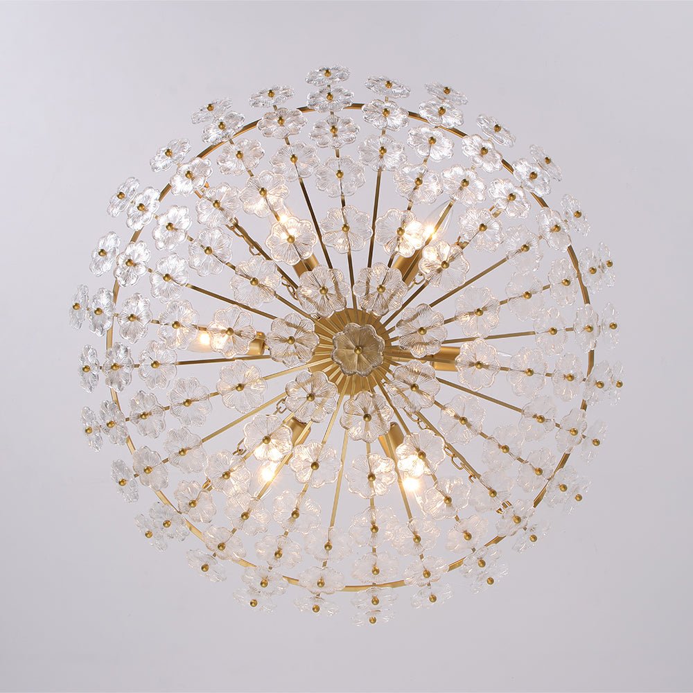 Dvaluvux Luxe Sculpture Bloom Floral Brass Glass Chandelier