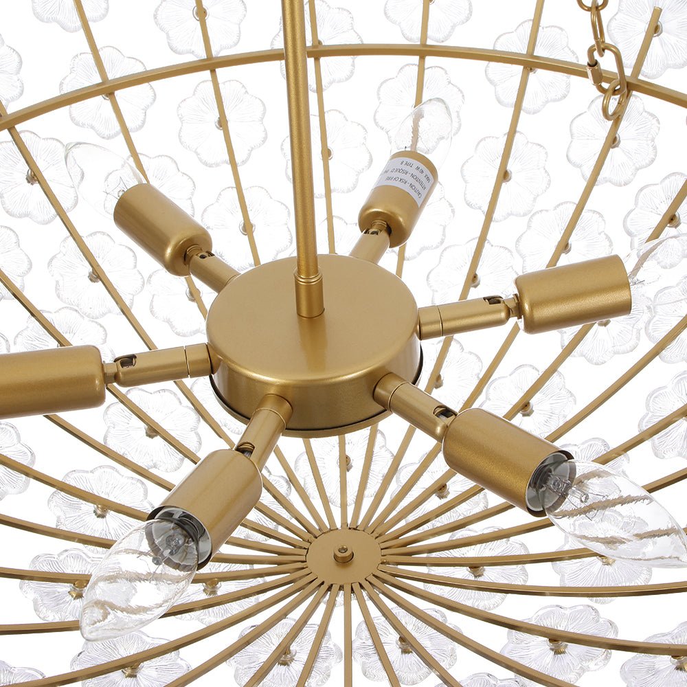 Dvaluvux Luxe Sculpture Bloom Floral Brass Glass Chandelier