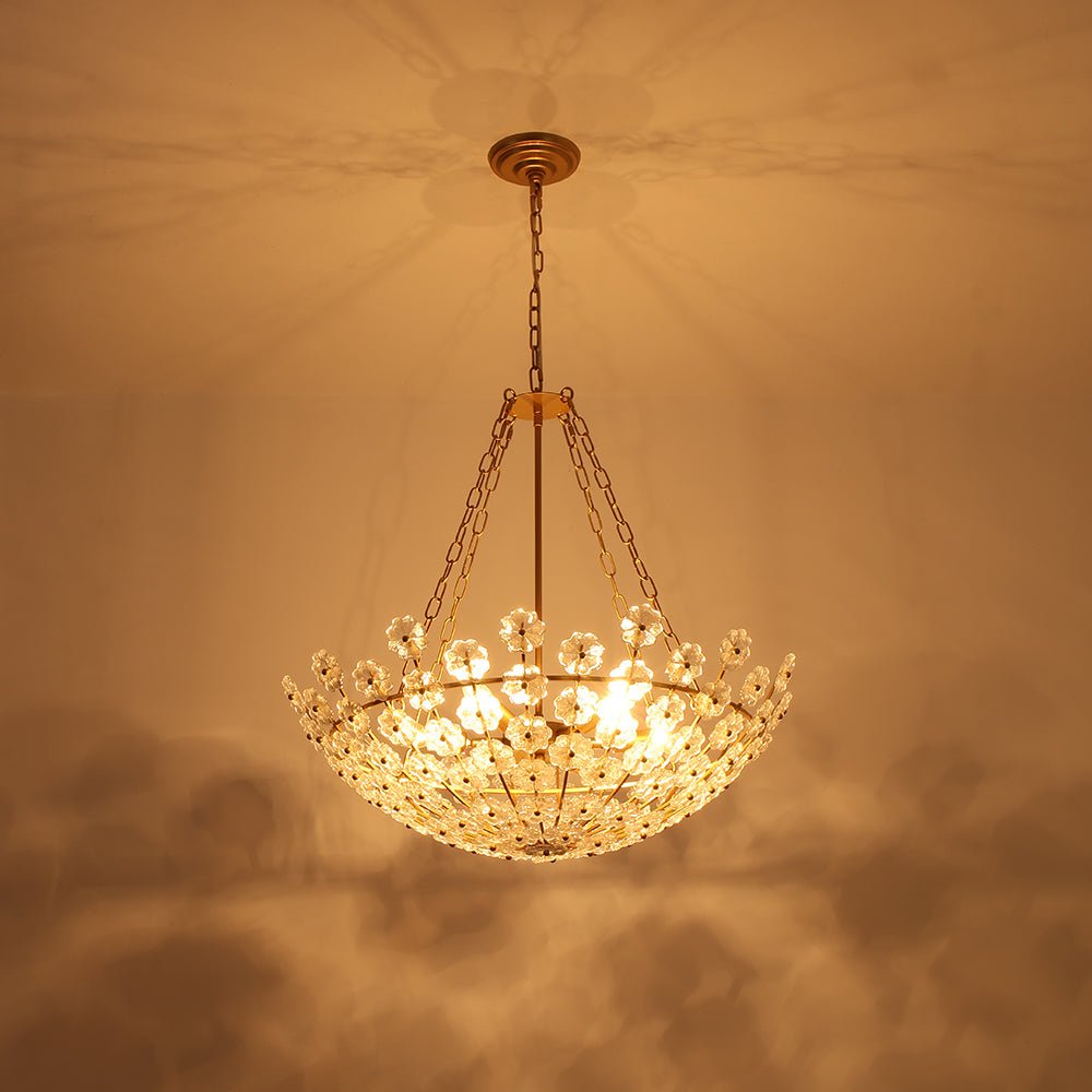 Dvaluvux Luxe Sculpture Bloom Floral Brass Glass Chandelier