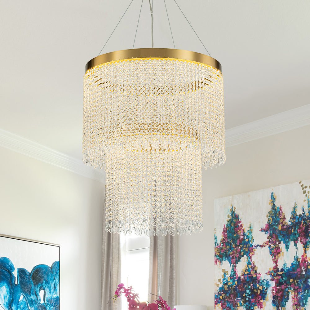 Vatnuvox Luxury LED Cascade Crystal Chandelier