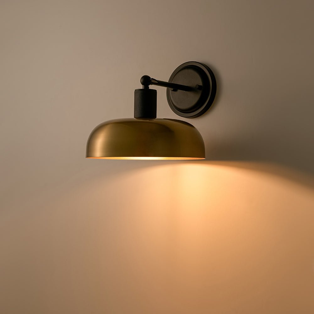 Rauduvo Mid-Century Dome Black Brass Metal Wall Sconce