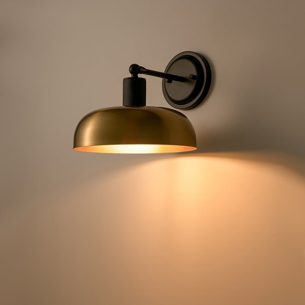 Rauduvo Mid-Century Dome Black Brass Metal Wall Sconce