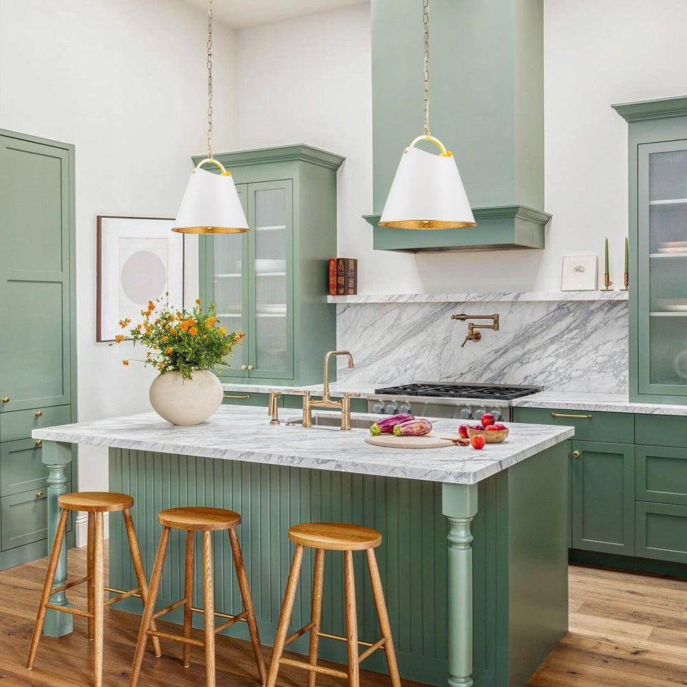 Ildvuvux Mid-Century Conical White Gold Metal Pendant Light
